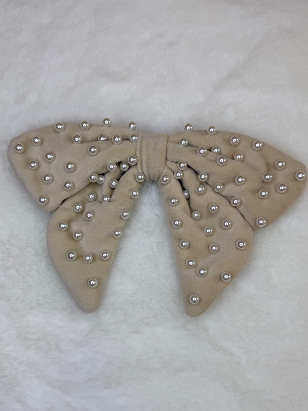 Lele Sadoughi Cream Pearl-Embellished Bow Hair Clip